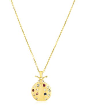 14k Yellow Gold High Polish Ladybug Gemstone Inlay Necklace