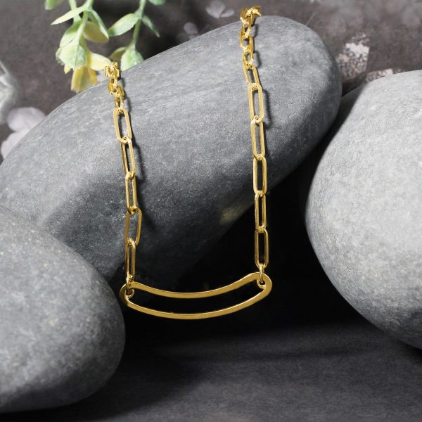 14k Yellow Gold High Polish Open Curved Paperclip Necklace - Image 2