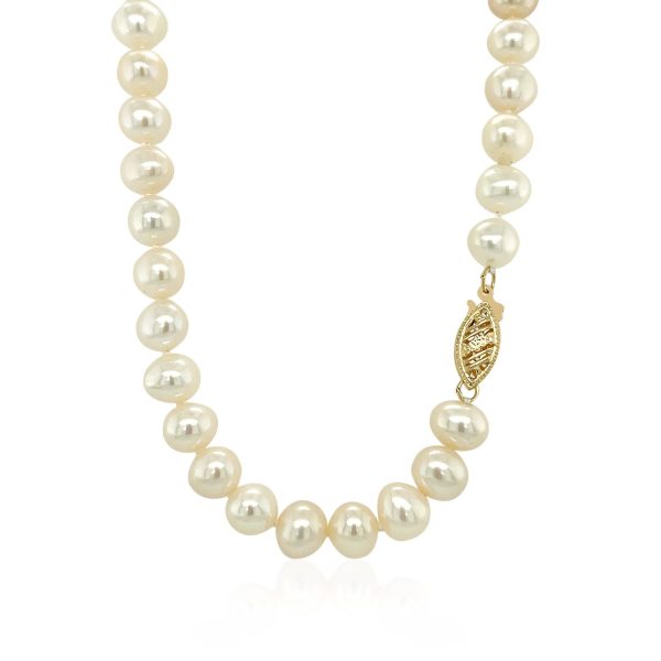 14k Yellow Gold Necklace with White Freshwater Cultured Pearls (6.0mm to 6.5mm) - Image 3