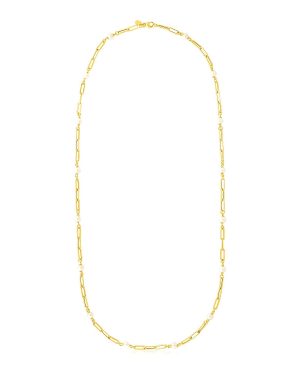 14k Yellow Gold Paperclip Chain and Pearl Necklace