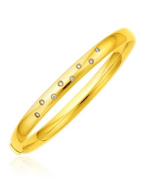 14k Yellow Gold Rounded Bangle with Diamonds