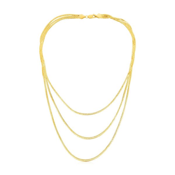 14k Yellow Gold Three Strand Herringbone Chain Necklace - Image 2