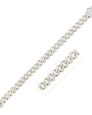 14k Yellow Gold White Pave High Polish Modern Lite Edge Bracelet (11.5mm)