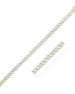 14k Yellow Gold White Pave High Polish Modern Lite Edge Bracelet (8.0mm)