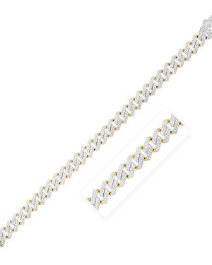 14k Yellow Gold White Pave High Polish Modern Lite Edge Bracelet (9.5mm)