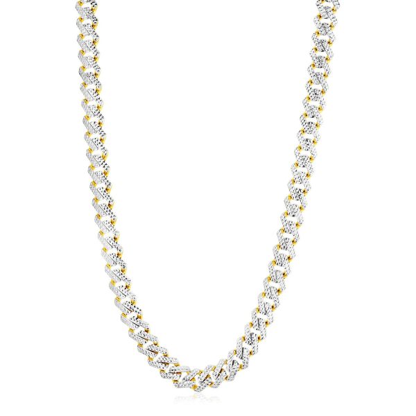 14k Yellow Gold White Pave High Polish Modern Lite Edge Chain (11.5mm) - Image 2