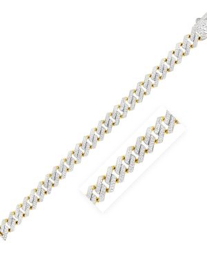 14k Yellow Gold White Pave High Polish Modern Lite Edge Chain (11.5mm)