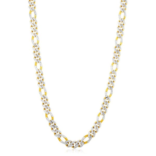 14k Yellow Gold White Pave High Polish Modern Lite Figaro Chain (8.0mm) - Image 2