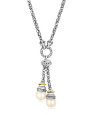 18k Yellow Gold and Sterling Silver Popcorn Style Necklace with Pearl Accents