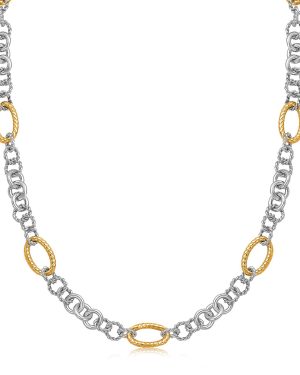 18k Yellow Gold and Sterling Silver Rhodium Plated Multi Style Chain Necklace