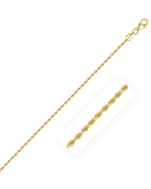 2.0mm 14k Yellow Gold Solid Diamond Cut Rope Chain