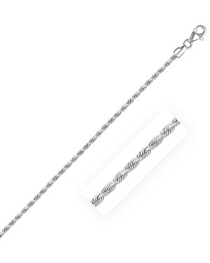 2.25mm 14k White Gold Solid Diamond Cut Rope Chain