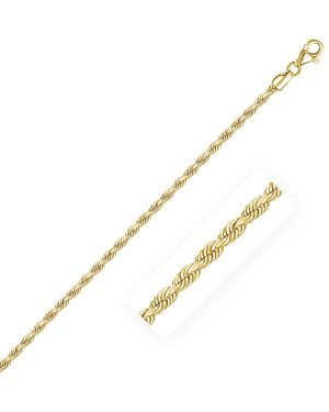 2.5mm 10k Yellow Gold Solid Diamond Cut Rope Chain