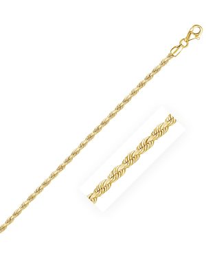 2.5mm 14k Yellow Gold Solid Diamond Cut Rope Chain