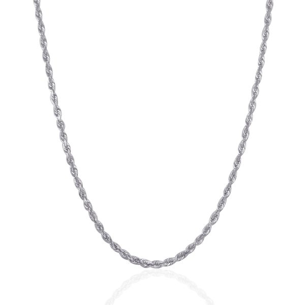 3.0mm 14k White Gold Solid Diamond Cut Rope Chain - Image 2