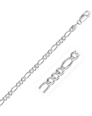 3.8mm 14k White Gold Solid Figaro Chain