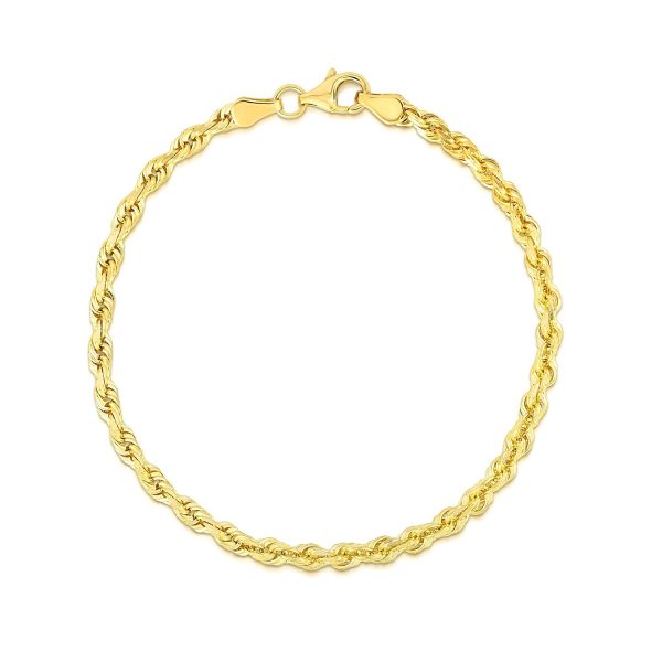 4.0mm 10k Yellow Gold Solid Diamond Cut Rope Bracelet - Image 2