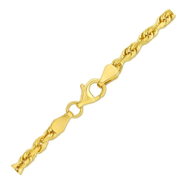 4.0mm 10k Yellow Gold Solid Diamond Cut Rope Bracelet - Image 3