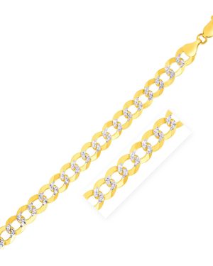 8.2mm 14k Two Tone Gold Pave Curb Bracelet