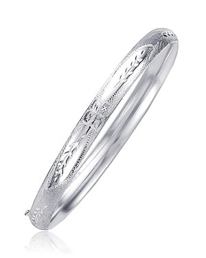 Classic Floral Carved Bangle in 14k White Gold (5.0mm)