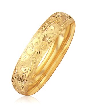 Classic Floral Carved Bangle in 14k Yellow Gold (13.5mm)