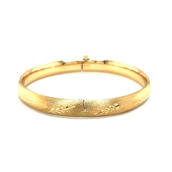 Classic Floral Carved Bangle in 14k Yellow Gold (8.0mm) - Image 2