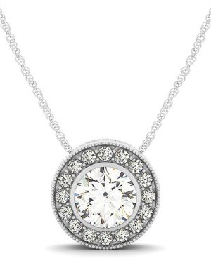 Diamond Halo with Center Bezel in 14k White Gold (5/8 cttw)