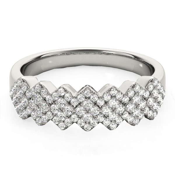 Diamond Studded Wide Multi-Diagonal Pattern Ring in 14k White Gold (5/8 cttw) - Image 2