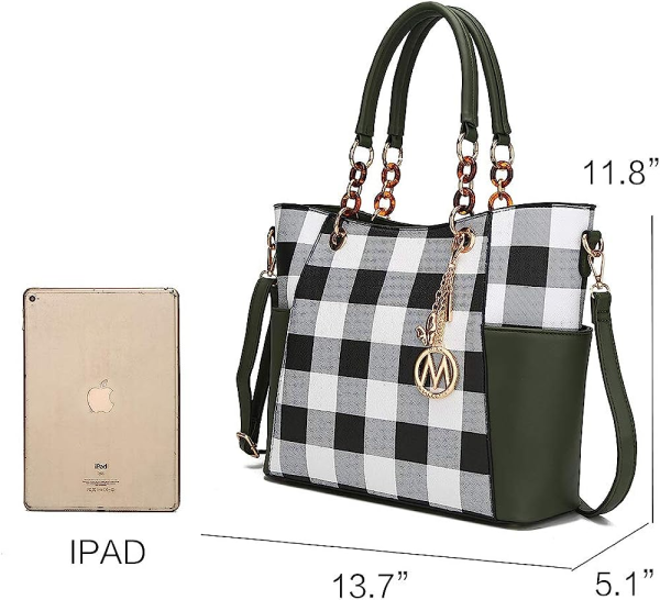 MKF Collection Bonita Checker Tote Handbag & Wallet Set Women by Mia K - Image 55