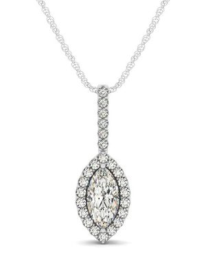 Marquis Shape Diamond Halo Pendant in 14k White Gold (2/3 cttw)