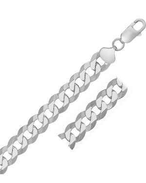 Rhodium Plated 13.6mm Sterling Silver Curb Style Chain