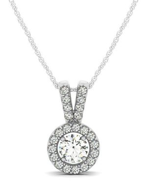 Round Pendant with Split Bail and Diamond Halo in 14k White Gold (3/4 cttw)