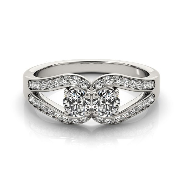 Two Stone Split Shank Design Diamond Ring in 14k White Gold (3/4 cttw) - Image 3