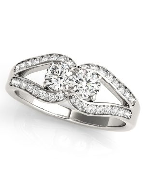 Two Stone Split Shank Design Diamond Ring in 14k White Gold (3/4 cttw)