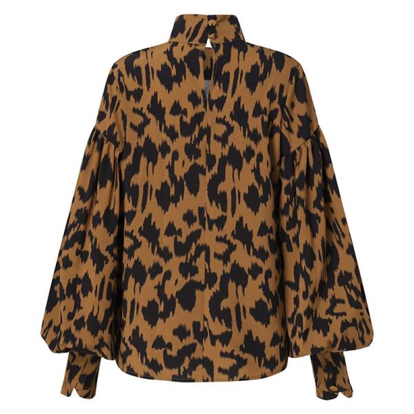 Elegant Blouses Women's Big Lantern Sleeve Sexy Leopard Print Blouse Celmia 2021 Fashion Stand Collar Casual Tunic Plus Size Top 4