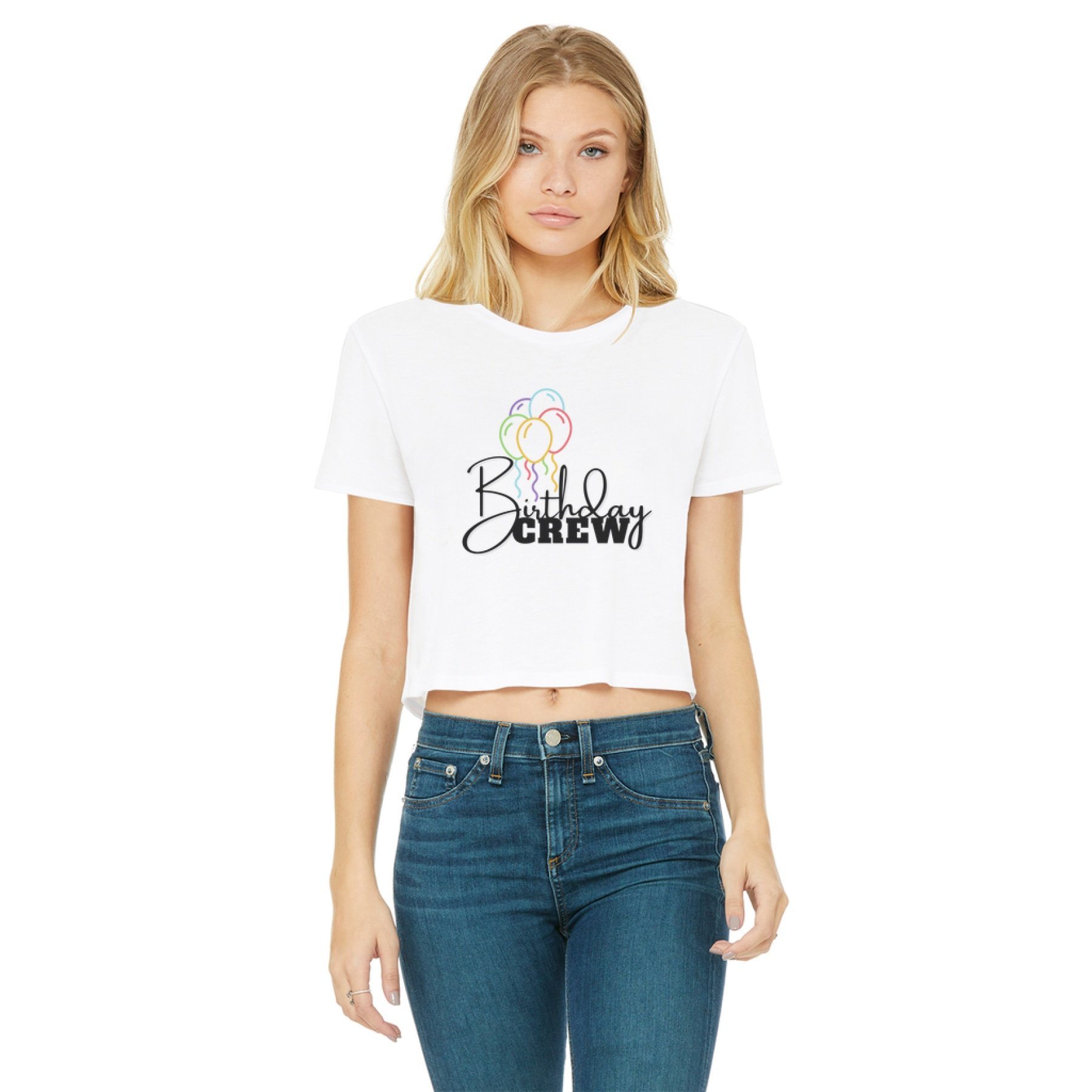 Birthday Crew Woman'S Classic Cropped Raw Edge T-Shirt 24