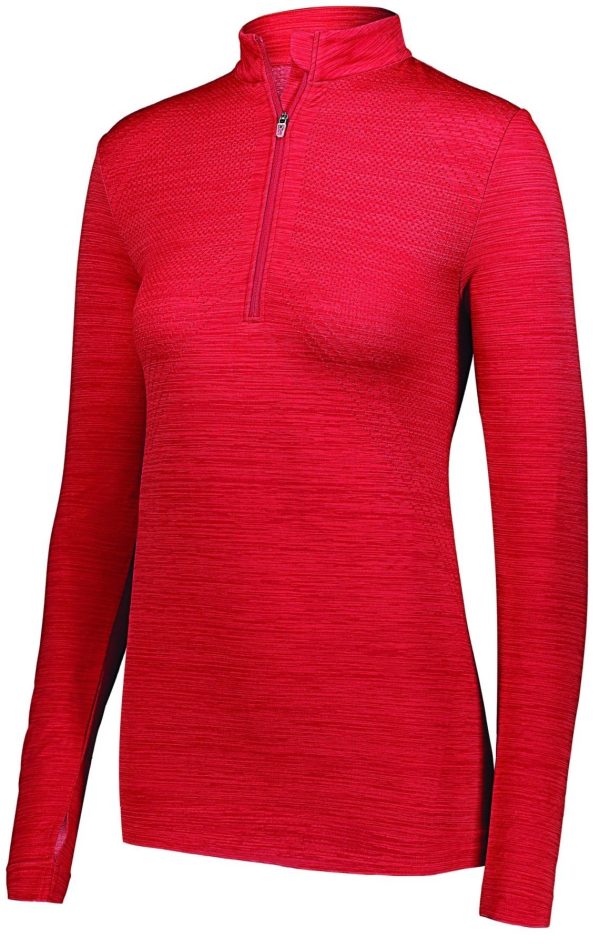 Ladies Athletic Shirt, Long Sleeve Striated 1/2 Zip Pullover Sports Top - Sportswear 1