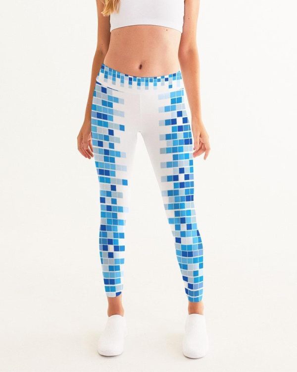 Blue and White Mosaic Square Style Woman's Yoga Pants 1
