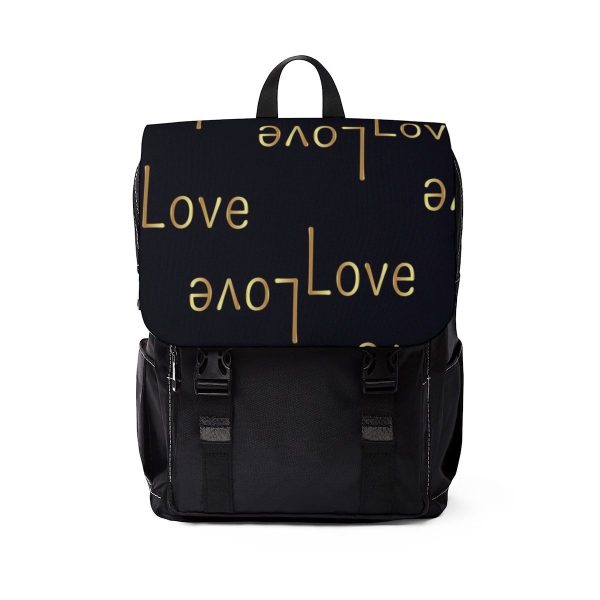 Backpack Bag, Half-Flap Double Shoulder Strap Love Graphic Design - Black & Gold 1