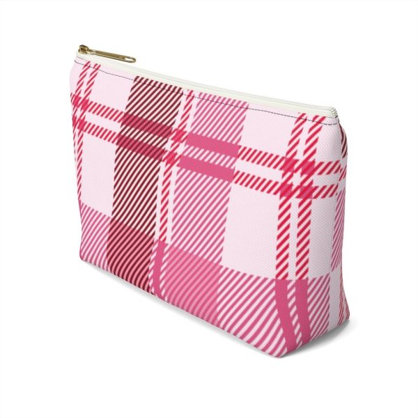 Accessory Pouches, Pink And White Plaid Style T-Bottom Travel Pouch 1