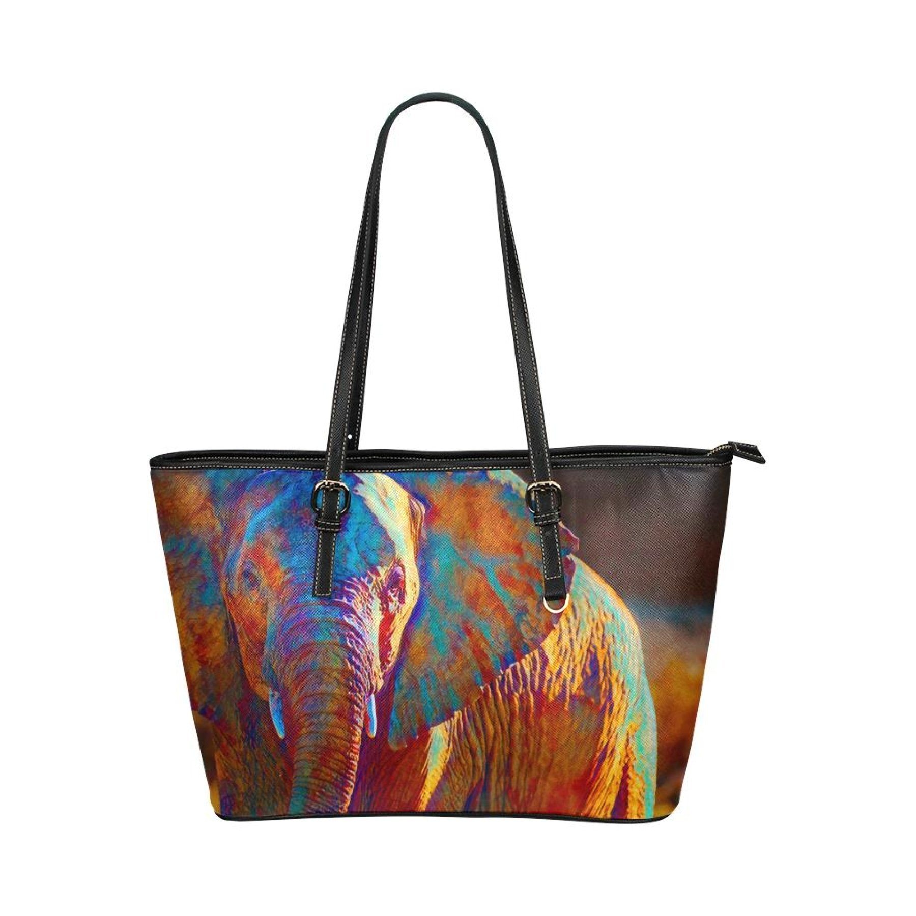 Designer Tote Bags, Colorful Elephant Art Leather Bag 9