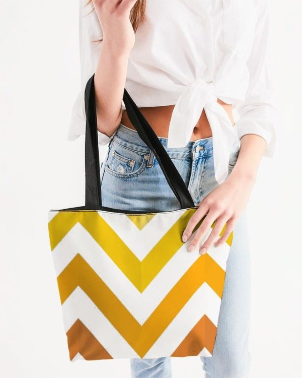 Canvas Tote Bags, Yellow And White Herringbone Style Shoulder Bag 1