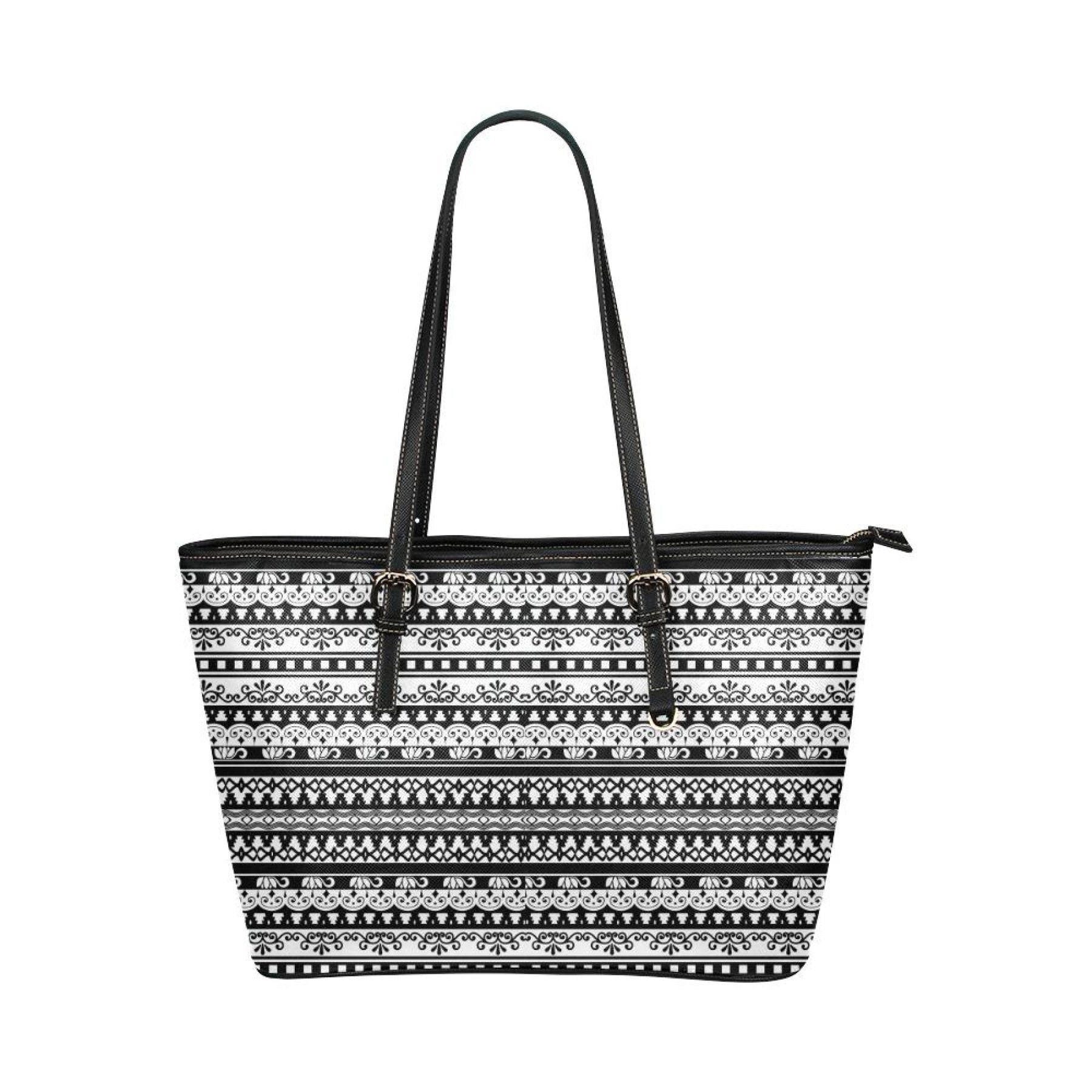 Black And White Vintage Style Leather Tote Bag 11