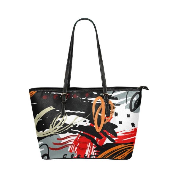 Black, Red, And Gray Abstract Style Leather Tote Bag 1