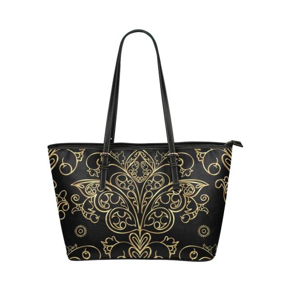 Black And Gold Vintage Butterfly Style Leather Tote Bag 1