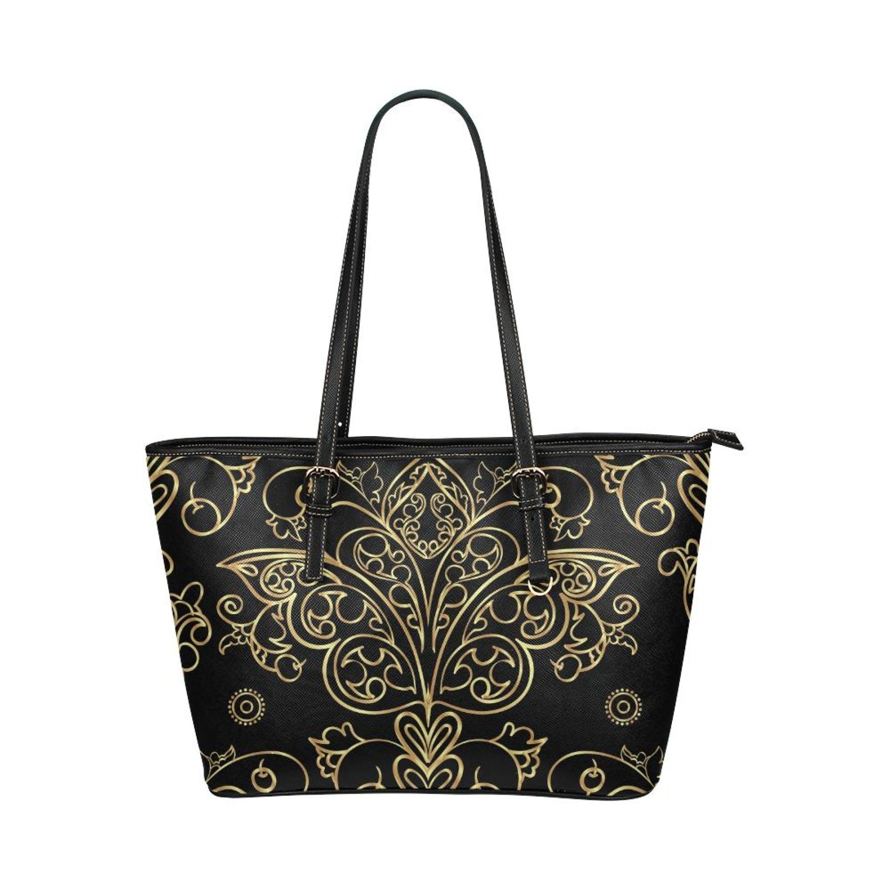 Black And Gold Vintage Butterfly Style Leather Tote Bag 14