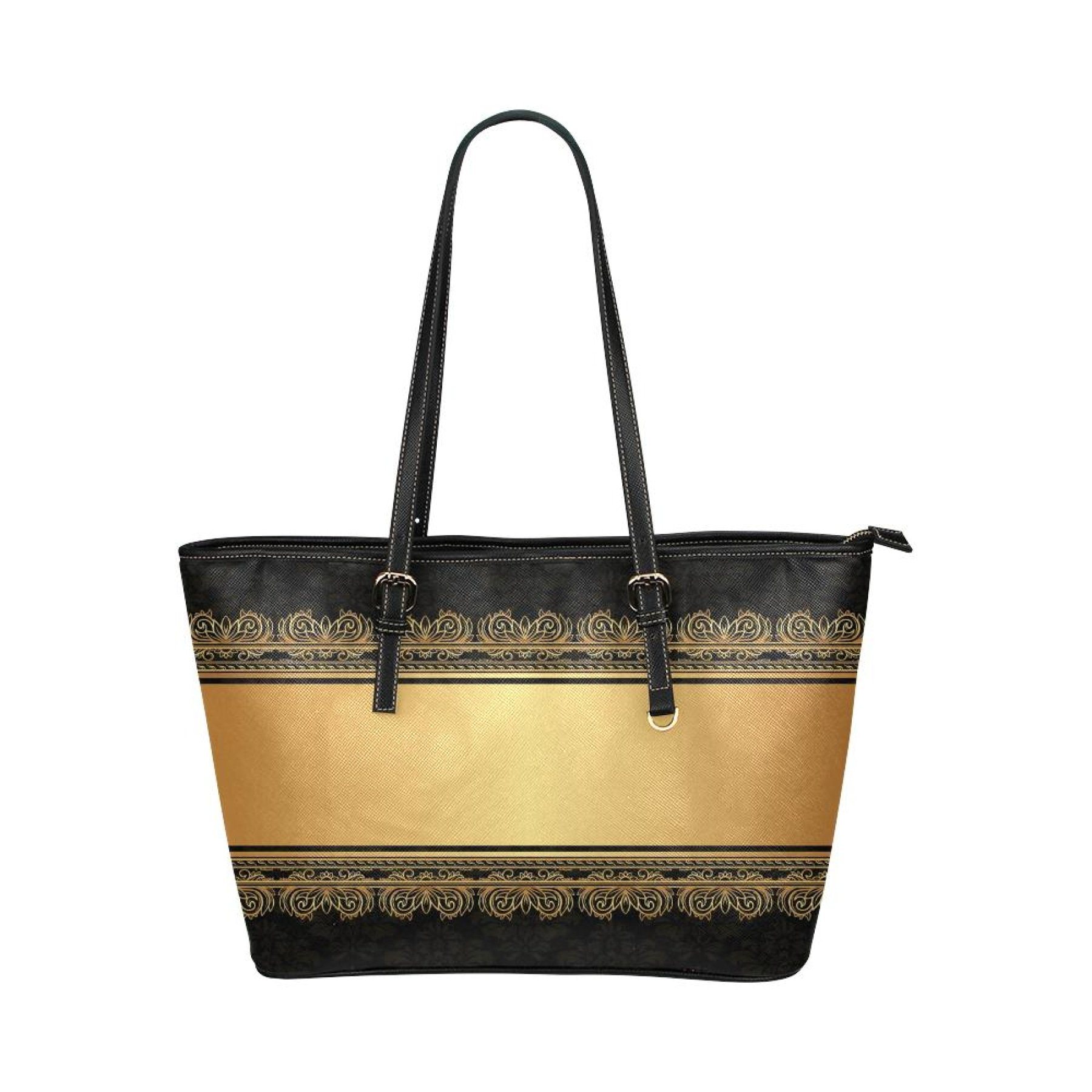 Black And Gold Vintage Style Leather Tote Bag 14