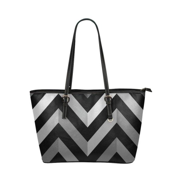Black And Gray Herringbone Style Leather Tote Bag 1