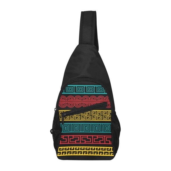 Crossbody Shoulder Sack, Geometric Design - Black / Multicolor 1