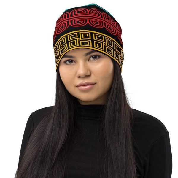 Beanie, Stretchy Double-Layered Geometric Multicolor Black - Unisex 1